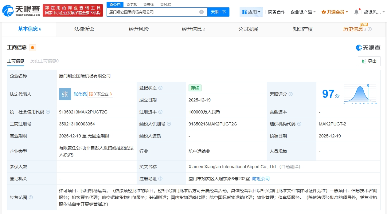 廈門翔安國際機場公司正式成立，注冊資本10億開啟航空服務新篇章